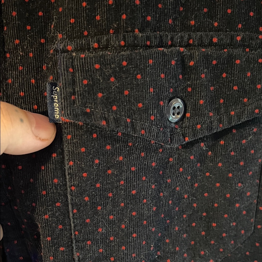 SUPREME QUILTED CORDUROY POLKA DOT SHIRT NAVY RED DOTS FW13 SIZE LARGE - Picture 4 of 12